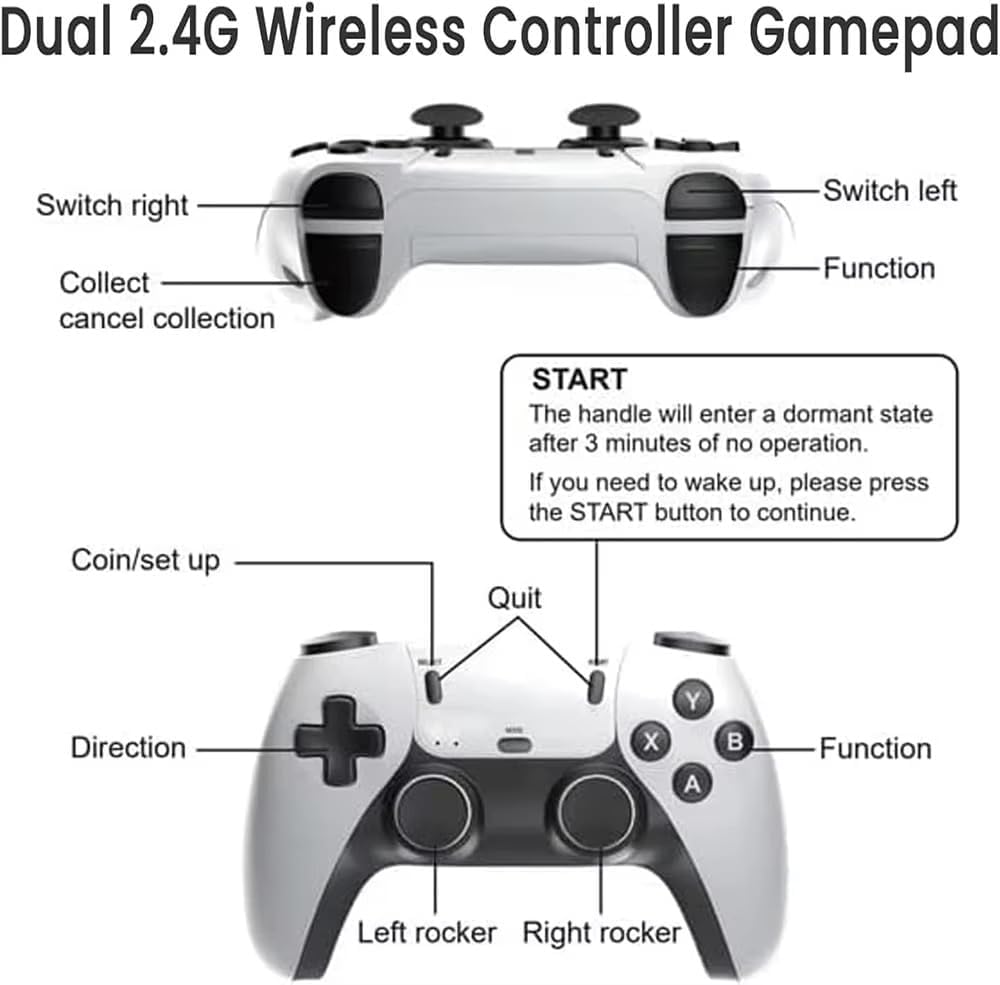 4K TV Game Stick 64GB Retro Game Console with 2 Wireless Controllers F2596