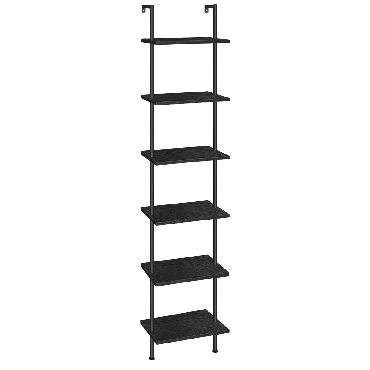 Black 6-Tier Wooden Wall Mounted Ladder Shelf T88167