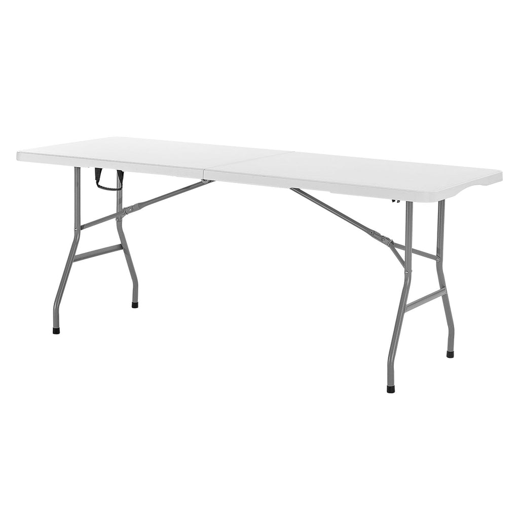 Folding Table, Heavy Duty Portable Fold-in-Half Utility Table, Indoor Outdoor Plastic Rectangle Table with Built in Handle, 6 ft, White L213733