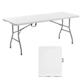 Folding Table, Heavy Duty Portable Fold-in-Half Utility Table, Indoor Outdoor Plastic Rectangle Table with Built in Handle, 6 ft, White L213733