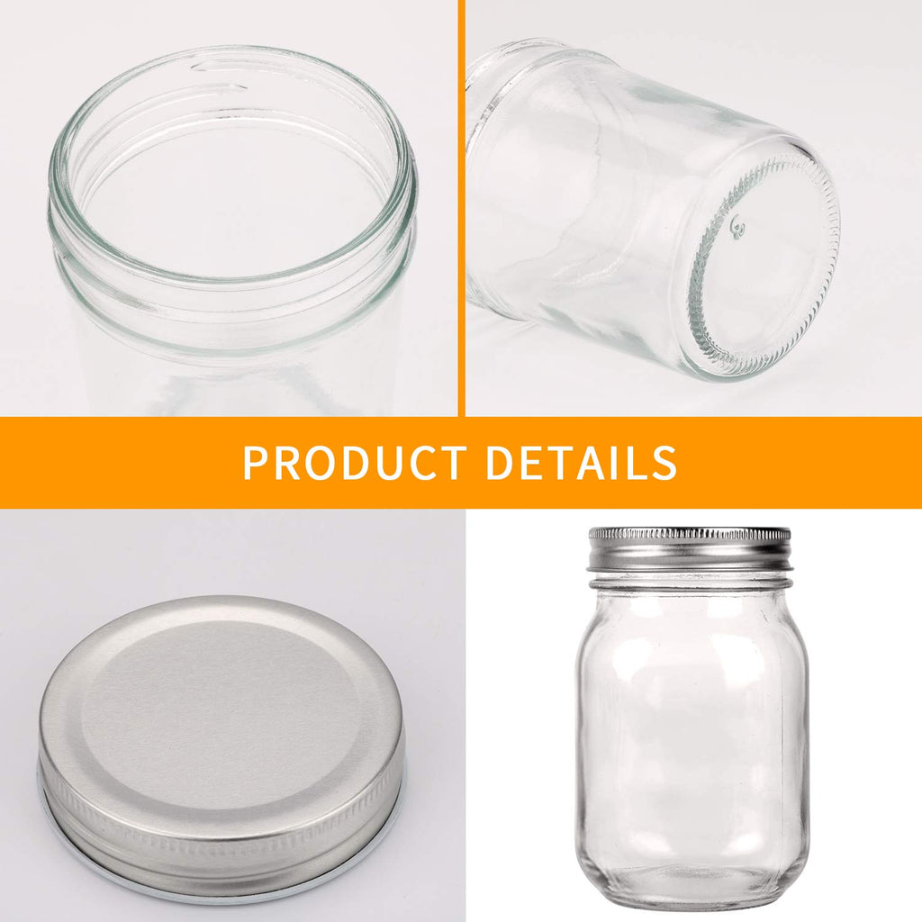16 Pack 16 oz Glass Mason Jars with Airtight Lids O3983
