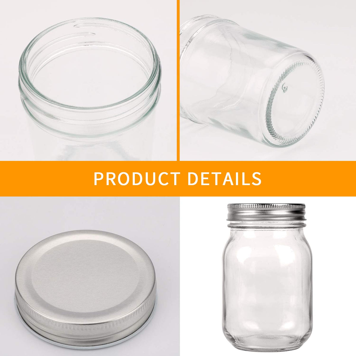 16 Pack 16 oz Glass Mason Jars with Airtight Lids O3983