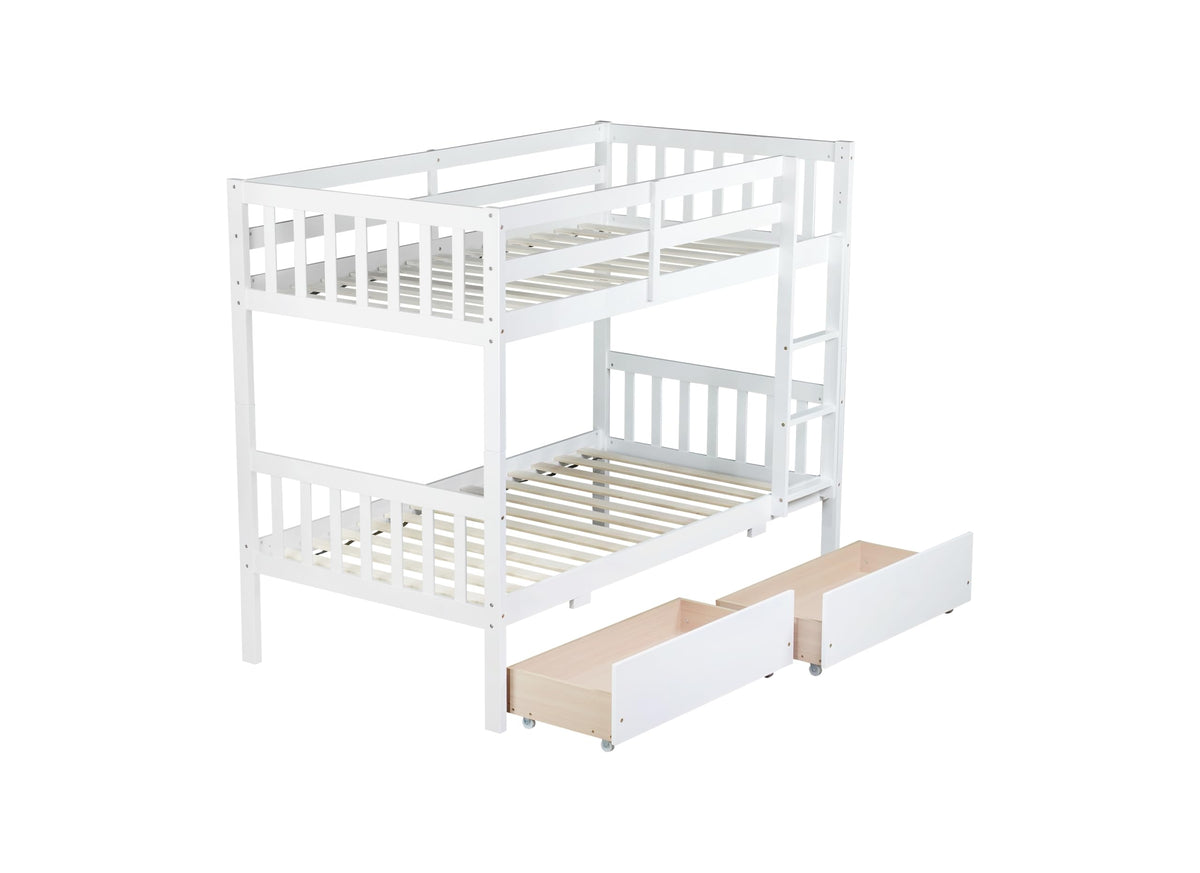 Twin Over Twin Bunk Bed with Storage J629