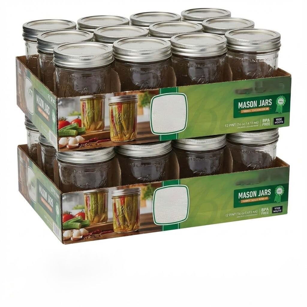 16oz Regular Mouth Glass Canning Jars With Lids, 12 Count R674