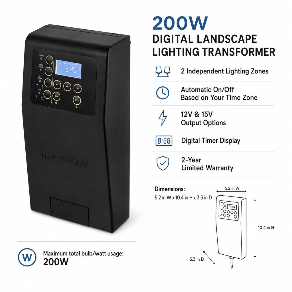200W Low Voltage Landscape Lighting Transformer Black R30413