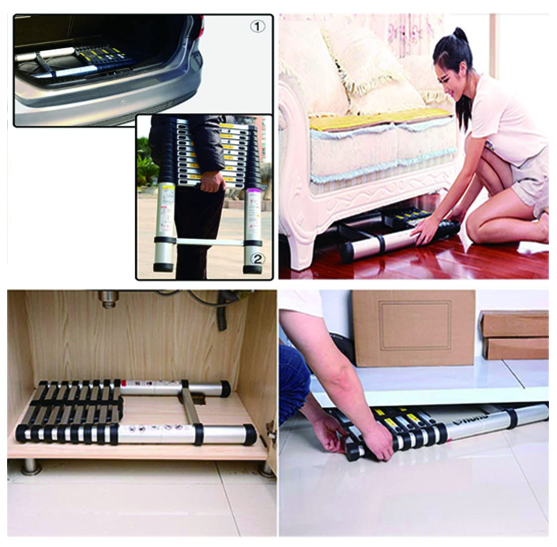Aluminum Telescoping Extension Ladder 330LB Gray G544