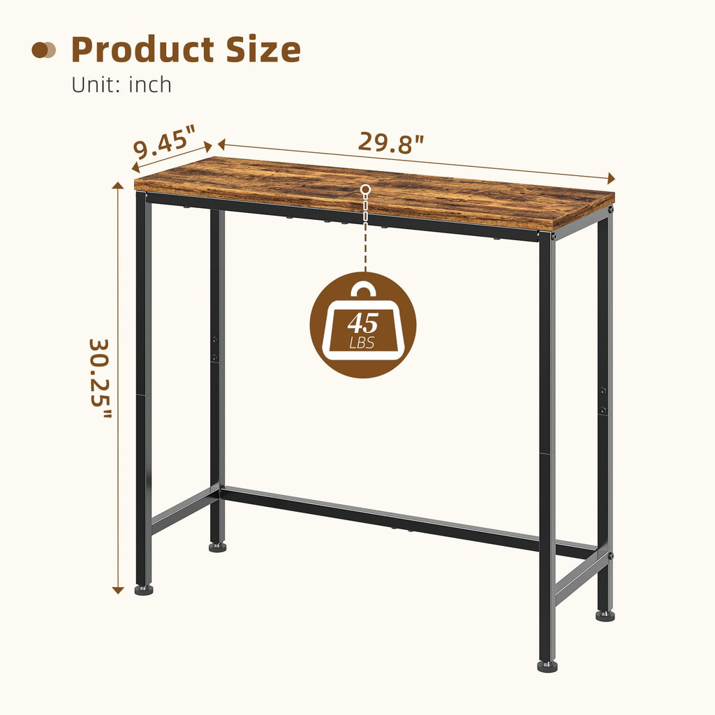 Narrow Side Table, 29.8" Console Table, Rustic Brown H657310