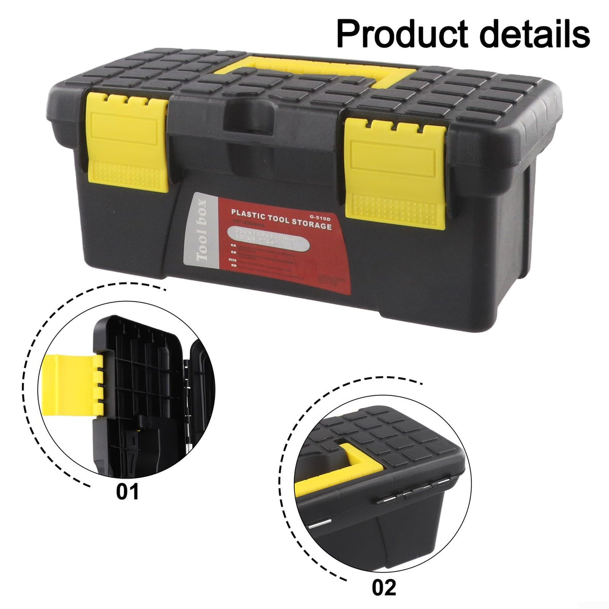 10 Inch Black Plastic Toolbox Storage Case U769