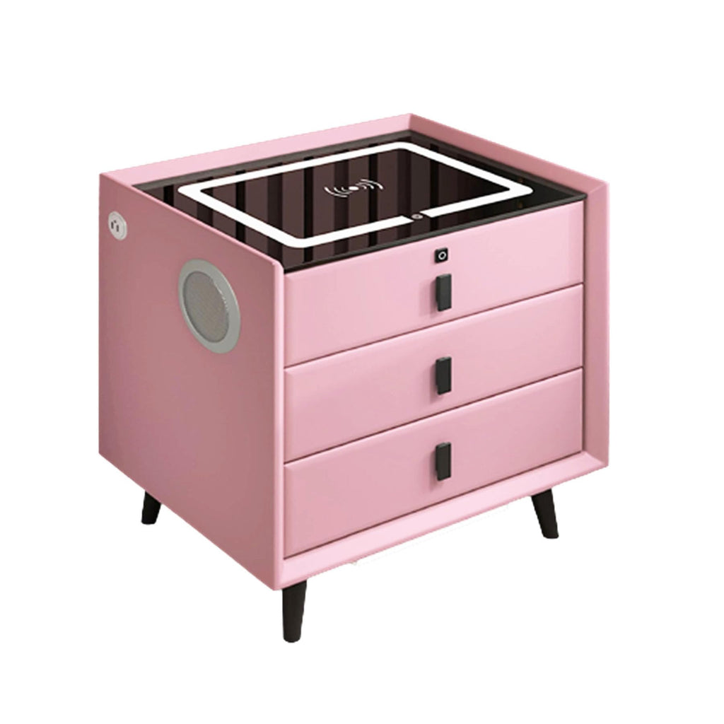 Pink 3 Drawer Nightstand with Charging Station U3076