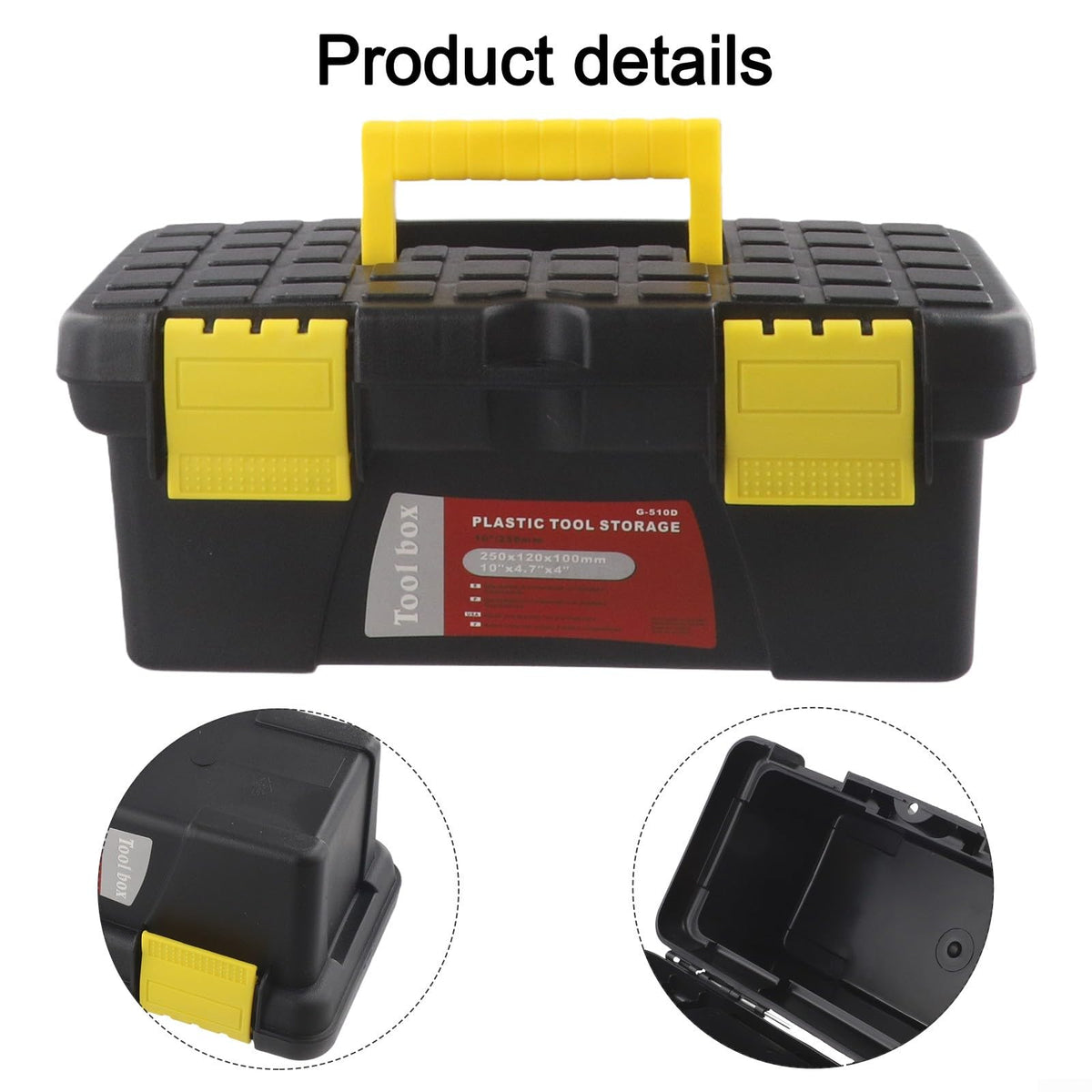 10 Inch Black Plastic Toolbox Storage Case U769