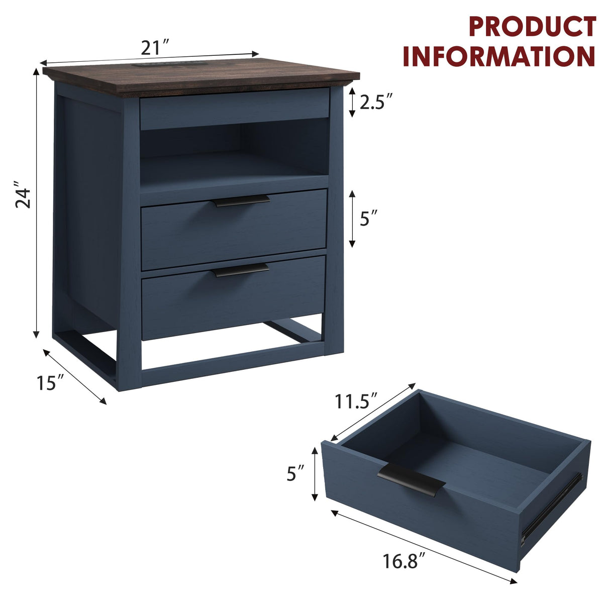 3 Drawer Nightstand with Charging Station and LED Lights S53817