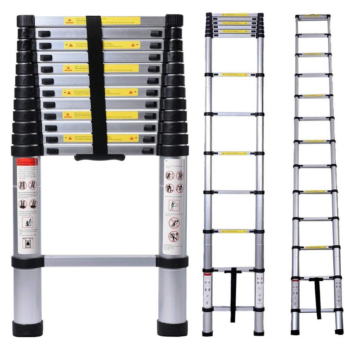 Aluminum Telescoping Extension Ladder 330LB Gray G544