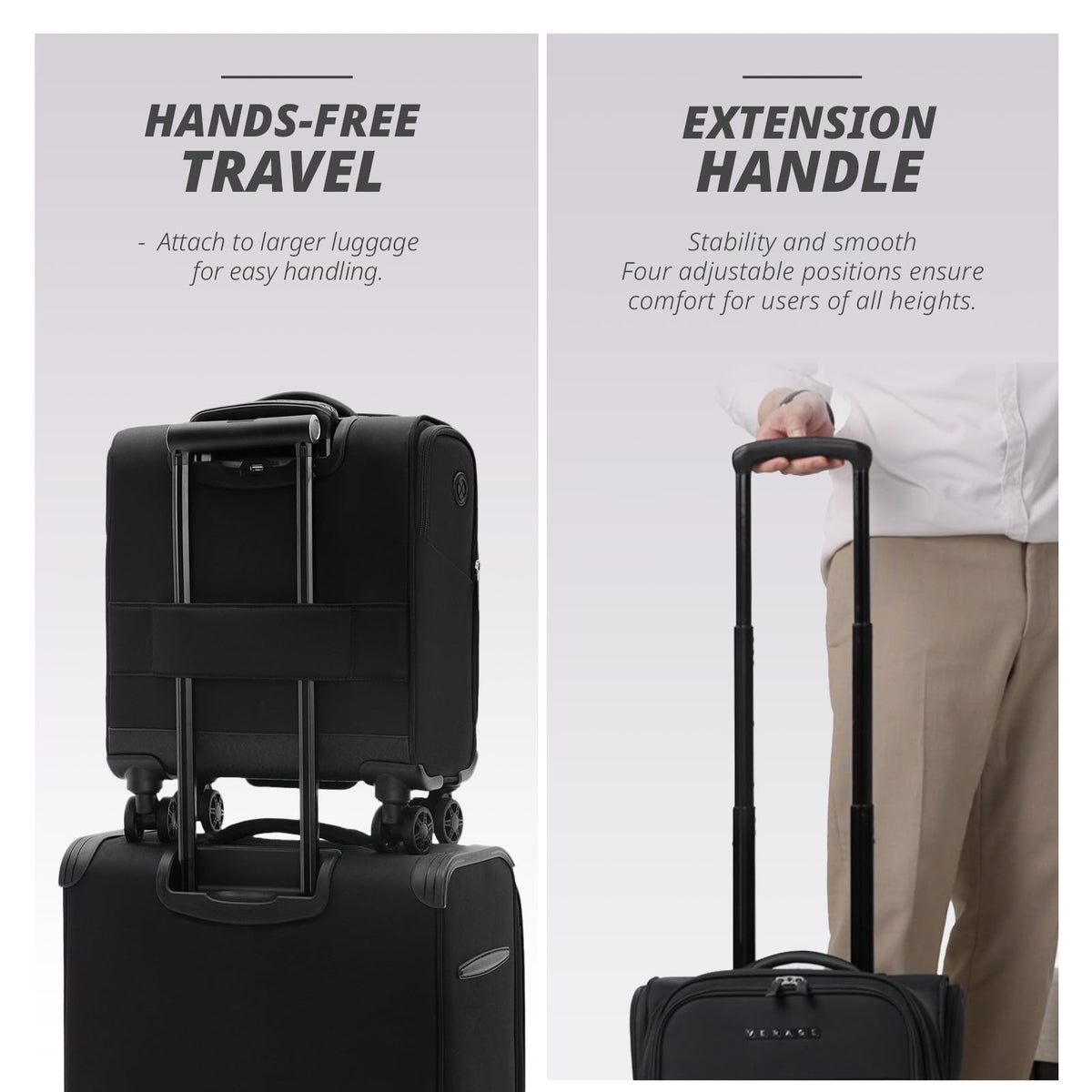 14 inch Black Softside Underseat Carry On Luggage with Wheels R8503