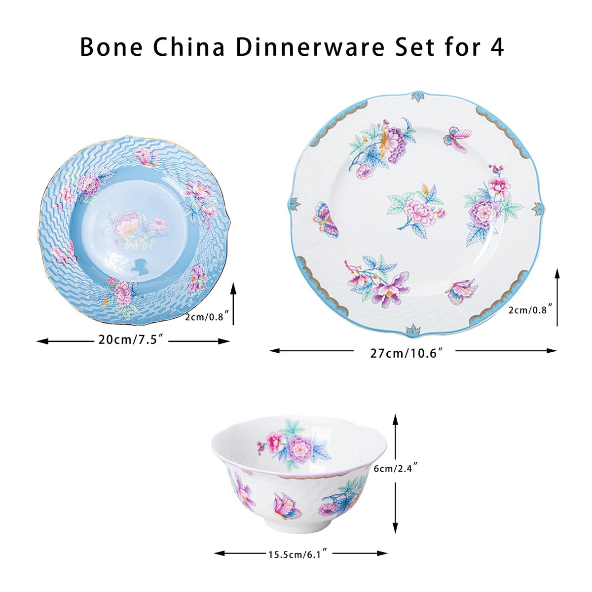 Bone China 12-Piece Dinnerware Set for 4 J94955