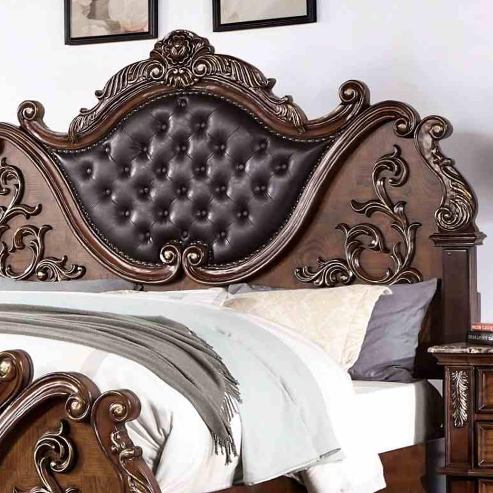 Brown Cherry California King Size Tufted Leatherette Bed Z569028