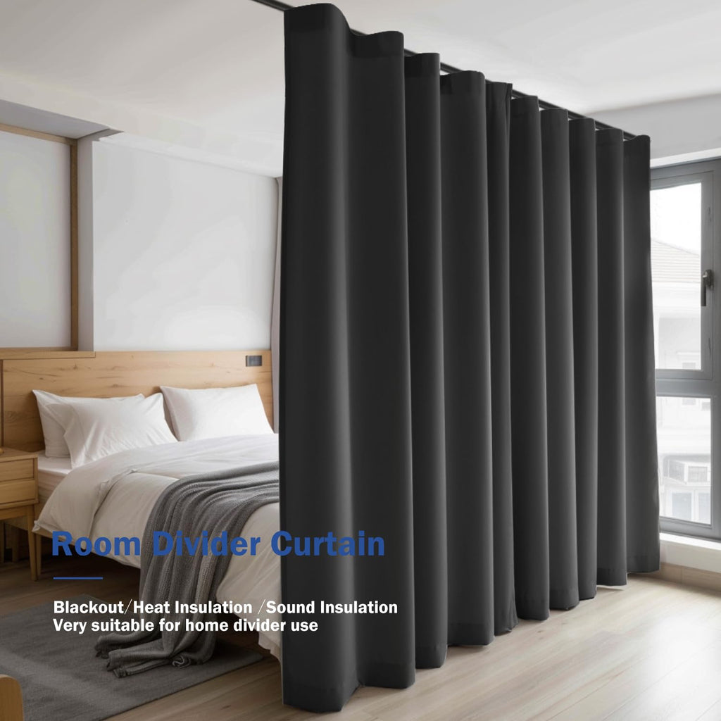 Blackout Room Divider Curtains with Hooks 1 Panel W100 × L84 Inch Black P415