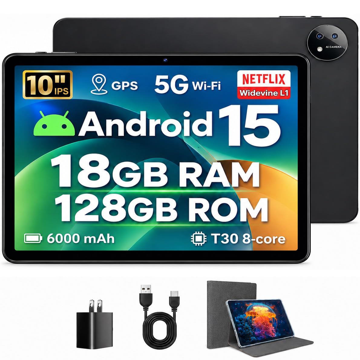 10 inch Android Tablet with 18GB RAM 128GB ROM N524445