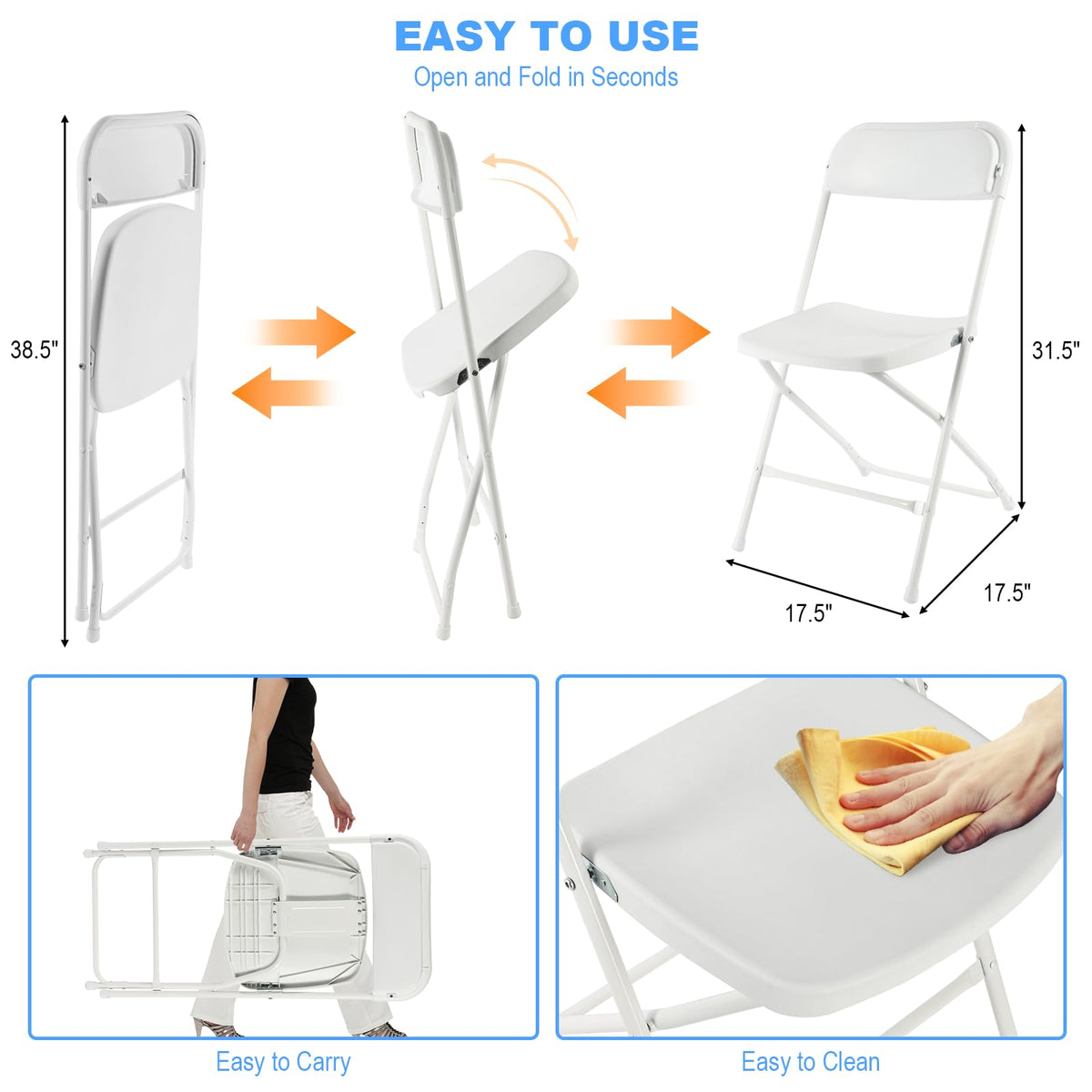 White Plastic Folding Chairs, 10 Pack N276338