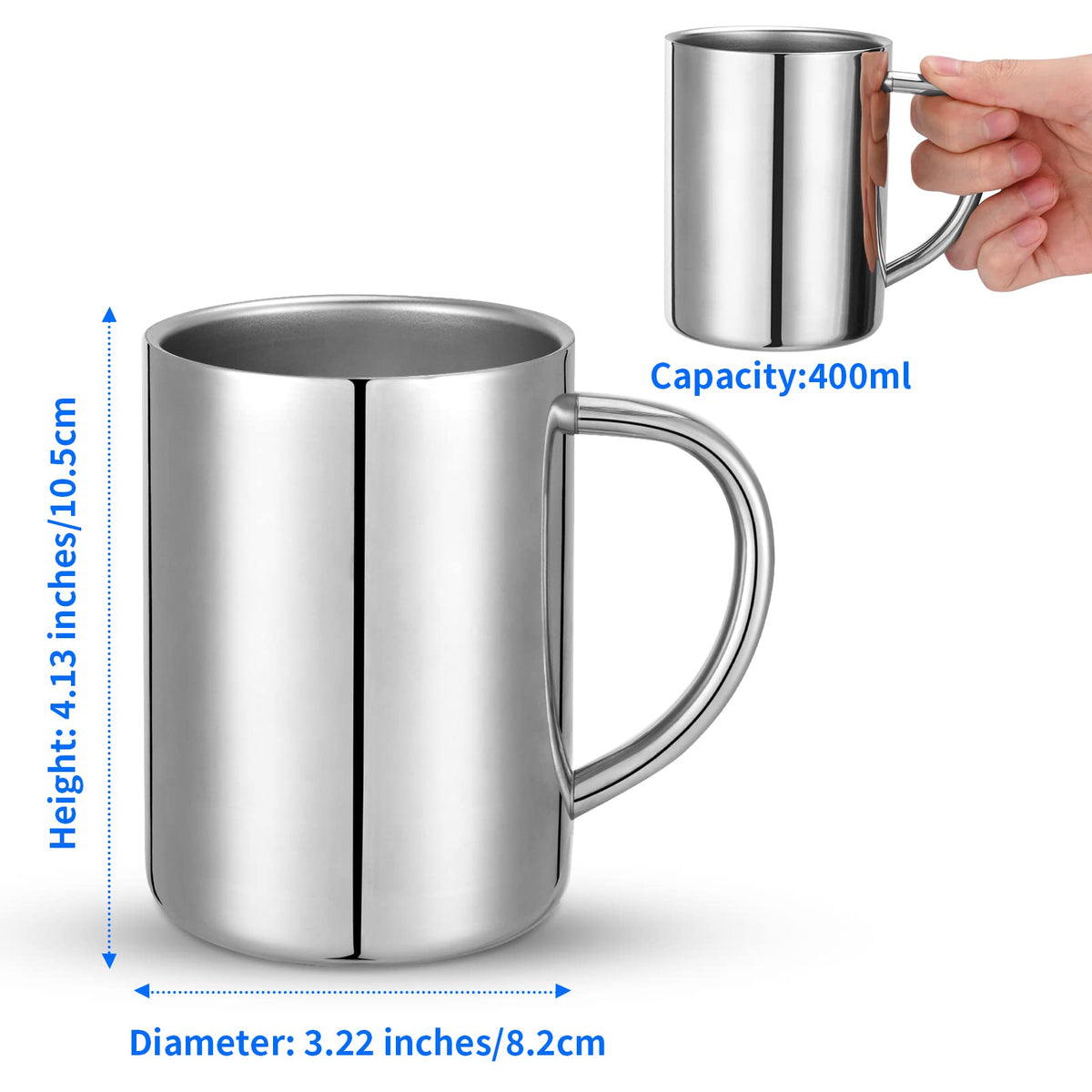 400ml Insulated Stainless Steel Coffee Mug Set of 2 T27051