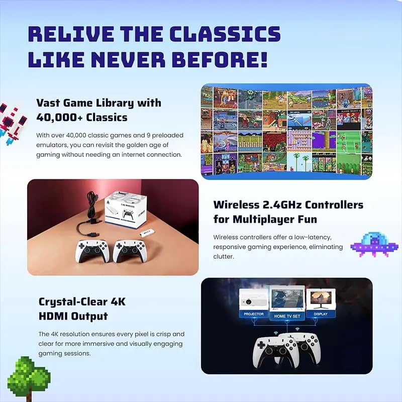 4K Wireless Retro Game Stick with 40000 Games and 26 Emulators N7505