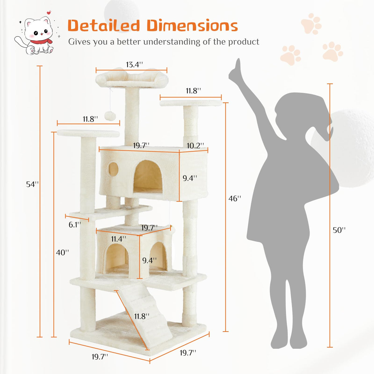 54-inch Cat Tree Tower with Scratching Posts X813737