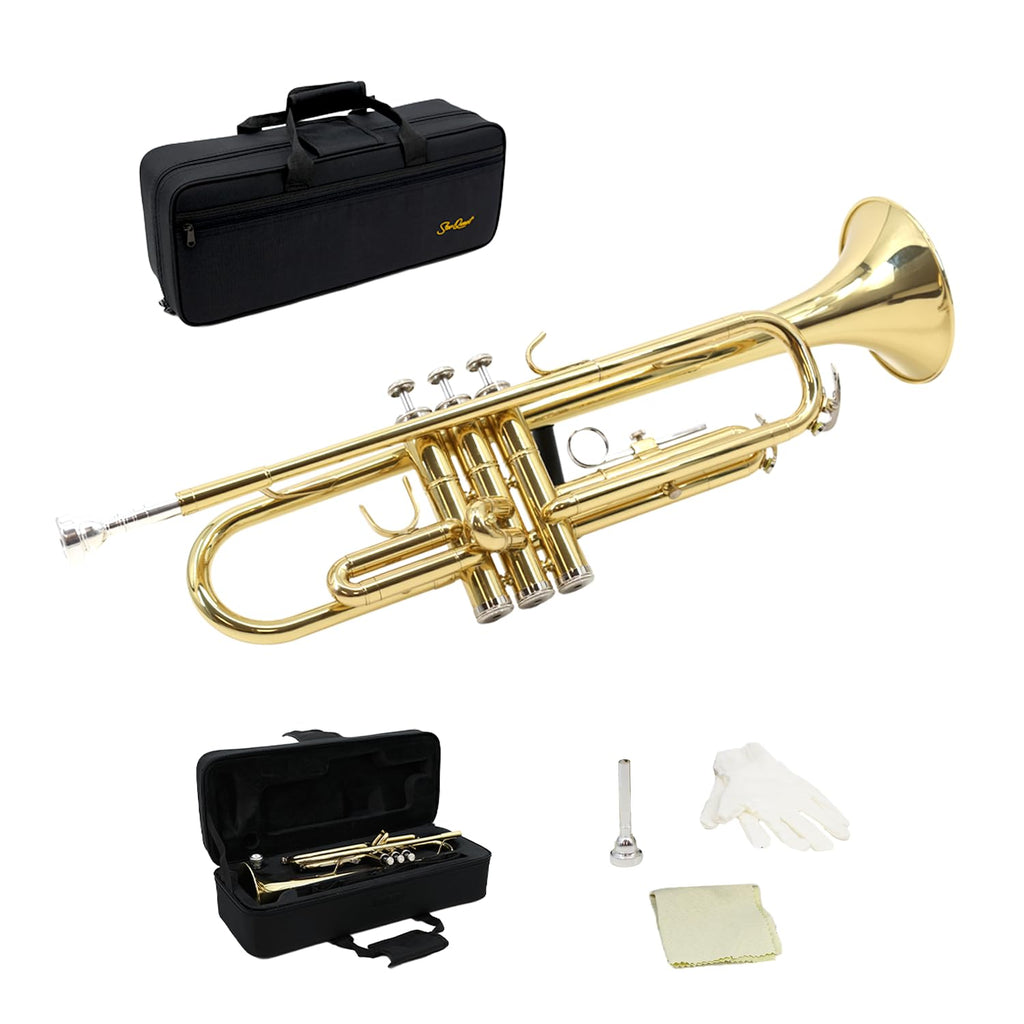 Trumpet Set with Hard Case, Mouthpiece, Cleaning Kit, Brass E699
