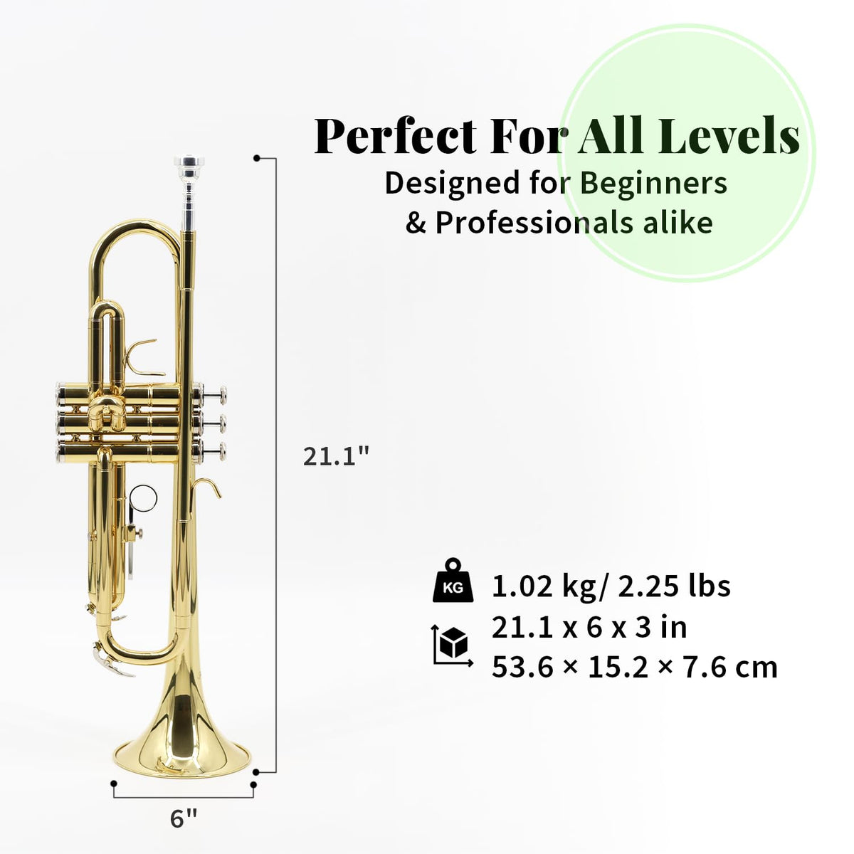 Trumpet Set with Hard Case, Mouthpiece, Cleaning Kit, Brass E699