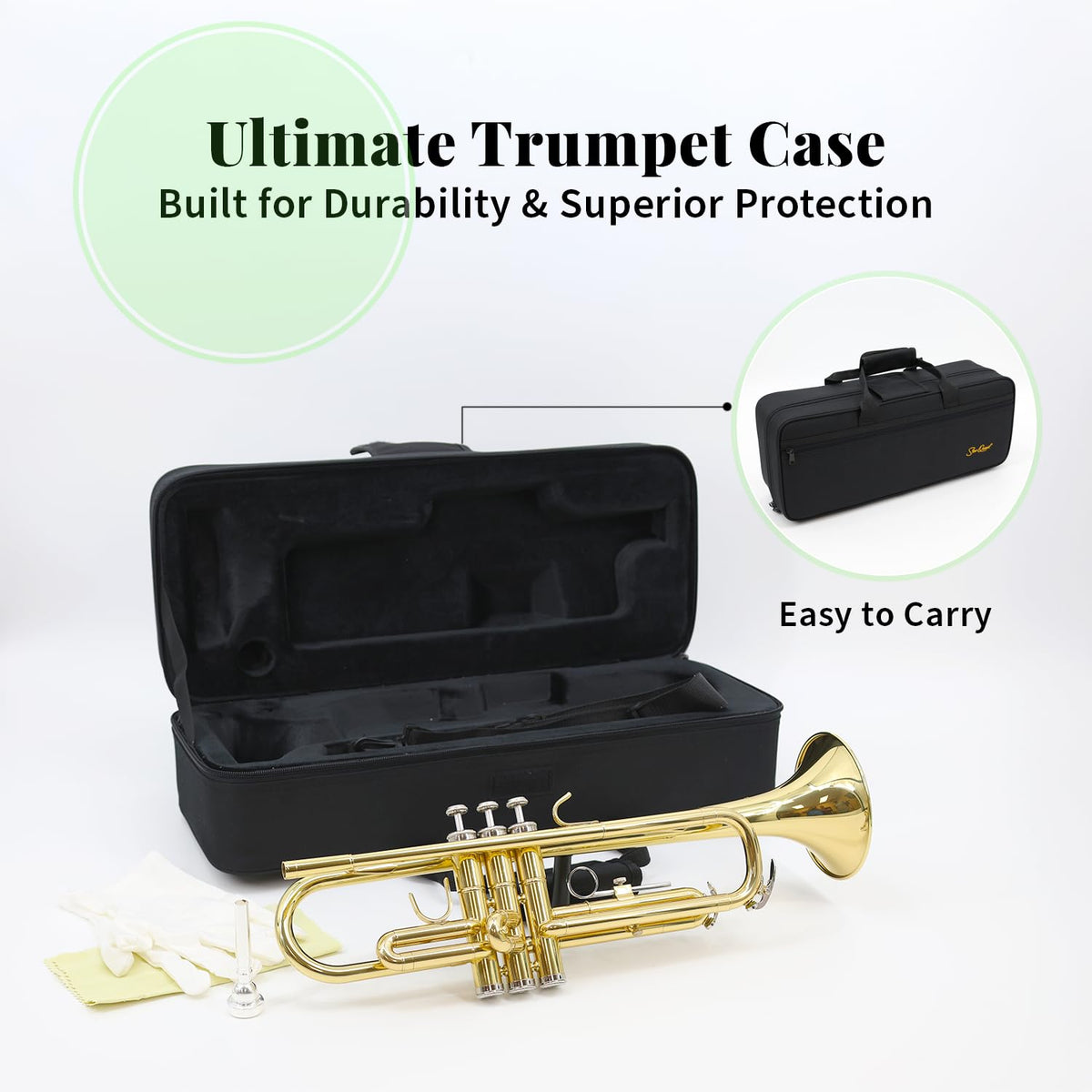 Trumpet Set with Hard Case, Mouthpiece, Cleaning Kit, Brass E699