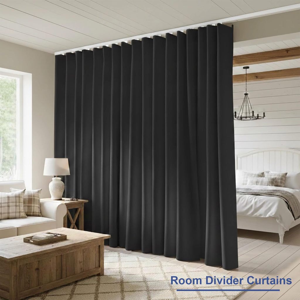 Blackout Room Divider Curtains with Hooks 1 Panel W100 × L84 Inch Black P415