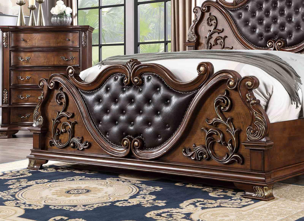 Brown Cherry California King Size Tufted Leatherette Bed Z569028