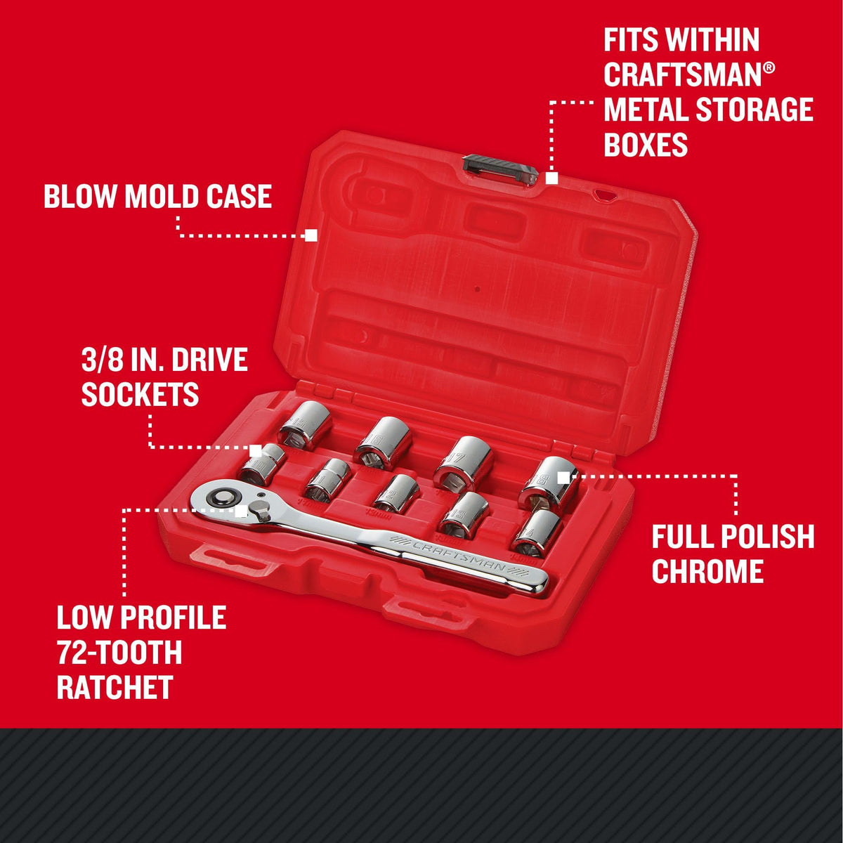 Mechanics Tool Set, Metric, 3/8 Inch Drive, 10 Piece K709425
