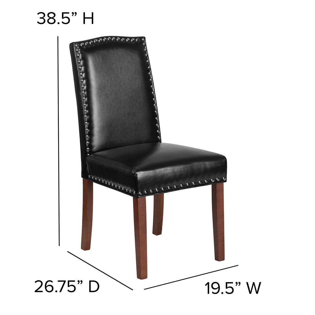 Black LeatherSoft Parsons Chair with Nail Trim B847