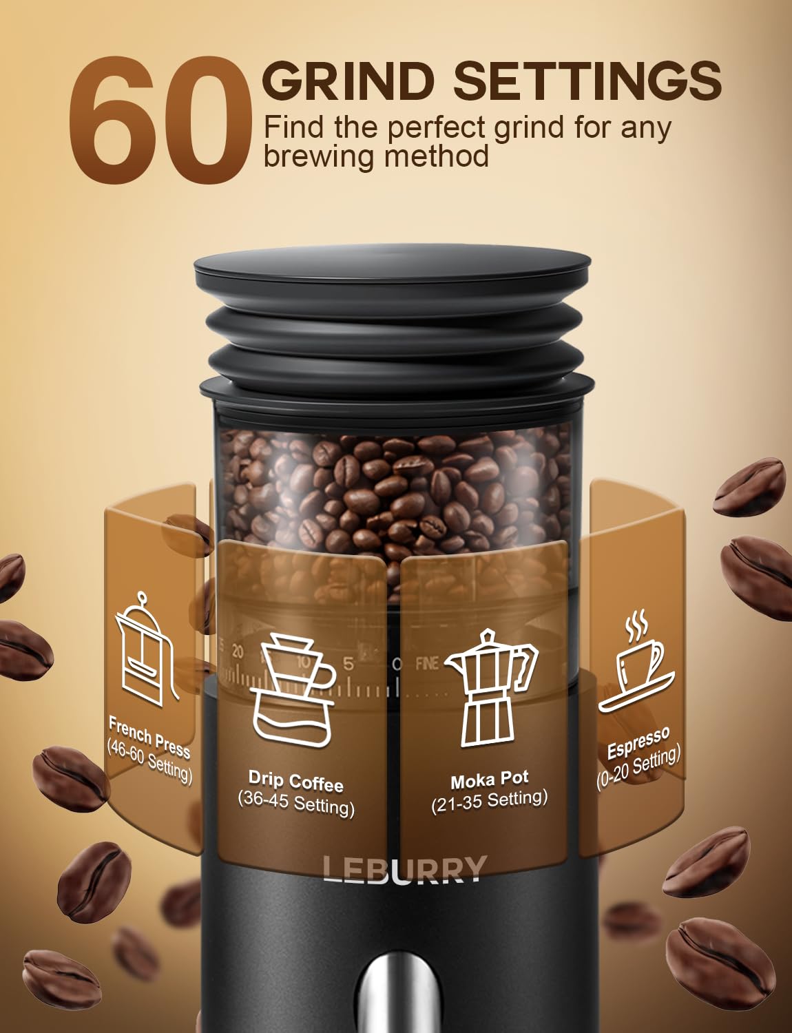 Portable Electric Burr Coffee Grinder with 60 Grind Settings C6797