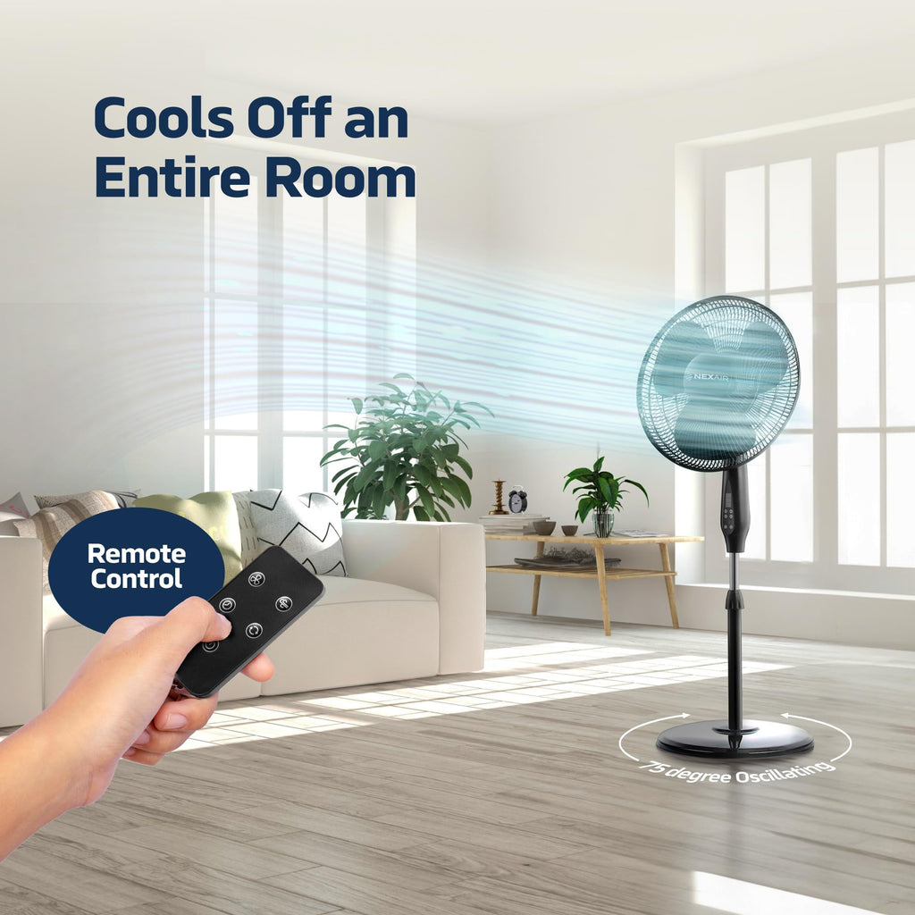 16 Inch Oscillating Pedestal Fan with Remote Control, 3 Speed, Adjustable Height Y15707