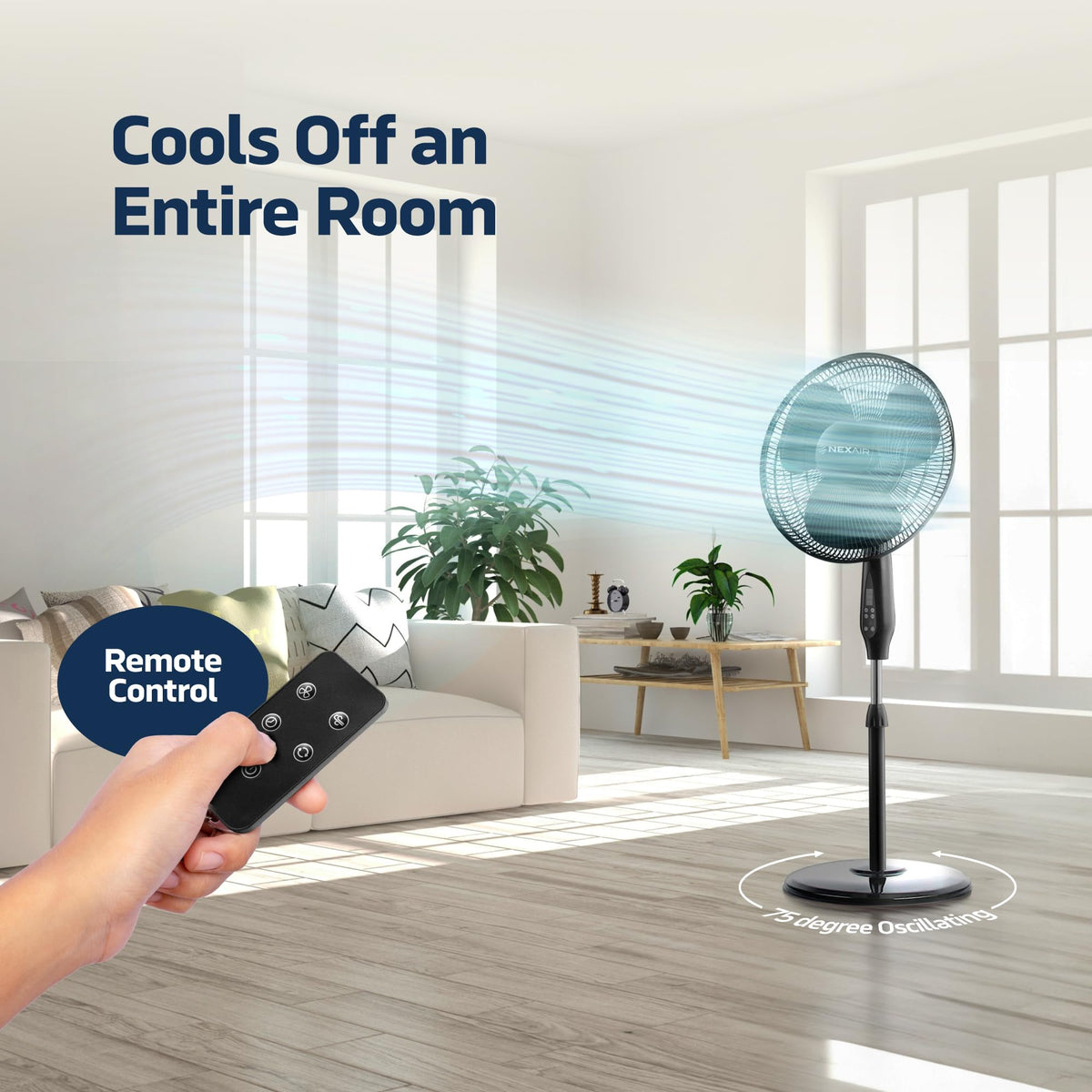 16 Inch Oscillating Pedestal Fan with Remote Control, 3 Speed, Adjustable Height Y15707