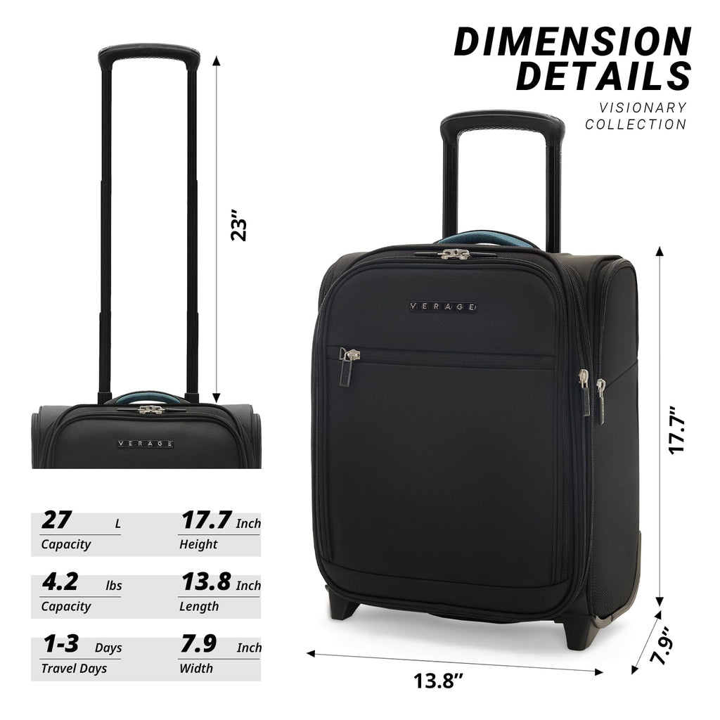 16-Inch Black Underseat Carry On Luggage with Wheels S110086