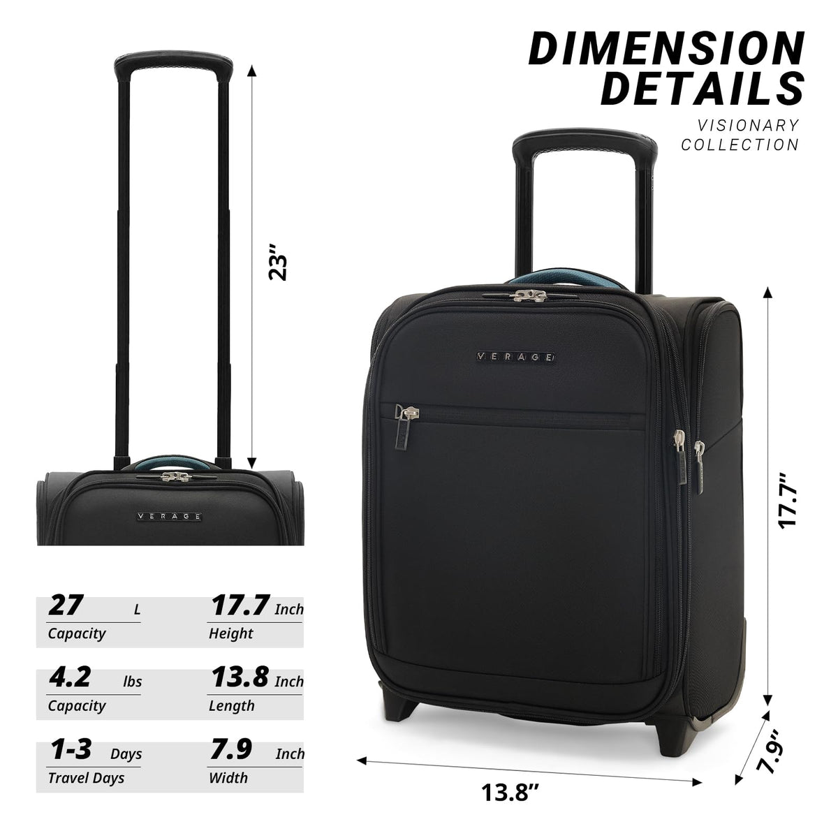 16-Inch Black Underseat Carry On Luggage with Wheels S110086
