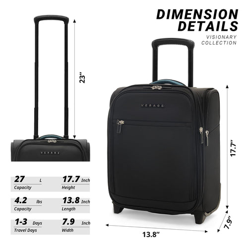 16-Inch Black Underseat Carry On Luggage with Wheels S110086