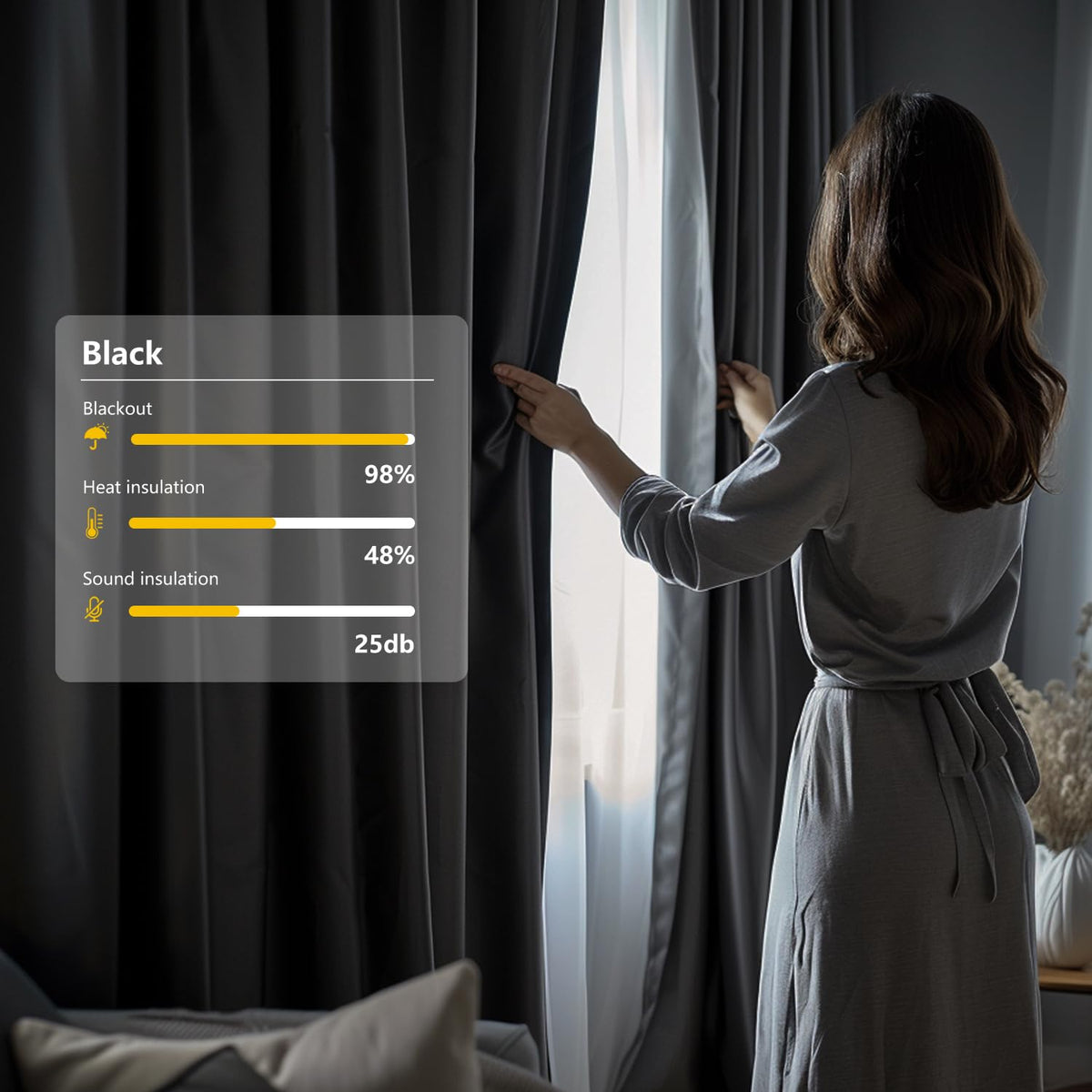 Blackout Room Divider Curtains with Hooks 1 Panel W100 × L84 Inch Black P415