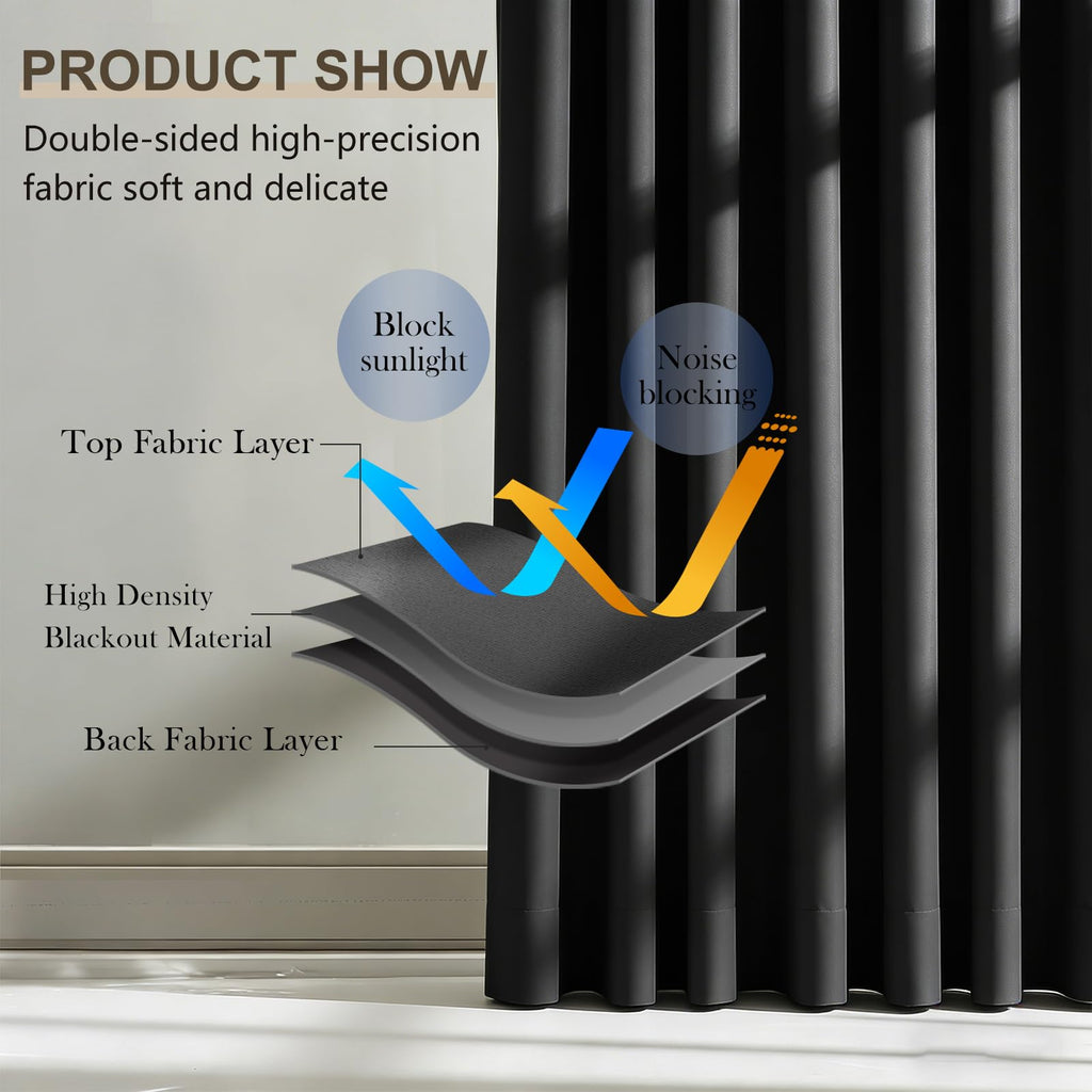 Blackout Room Divider Curtains with Hooks 1 Panel W100 × L84 Inch Black P415