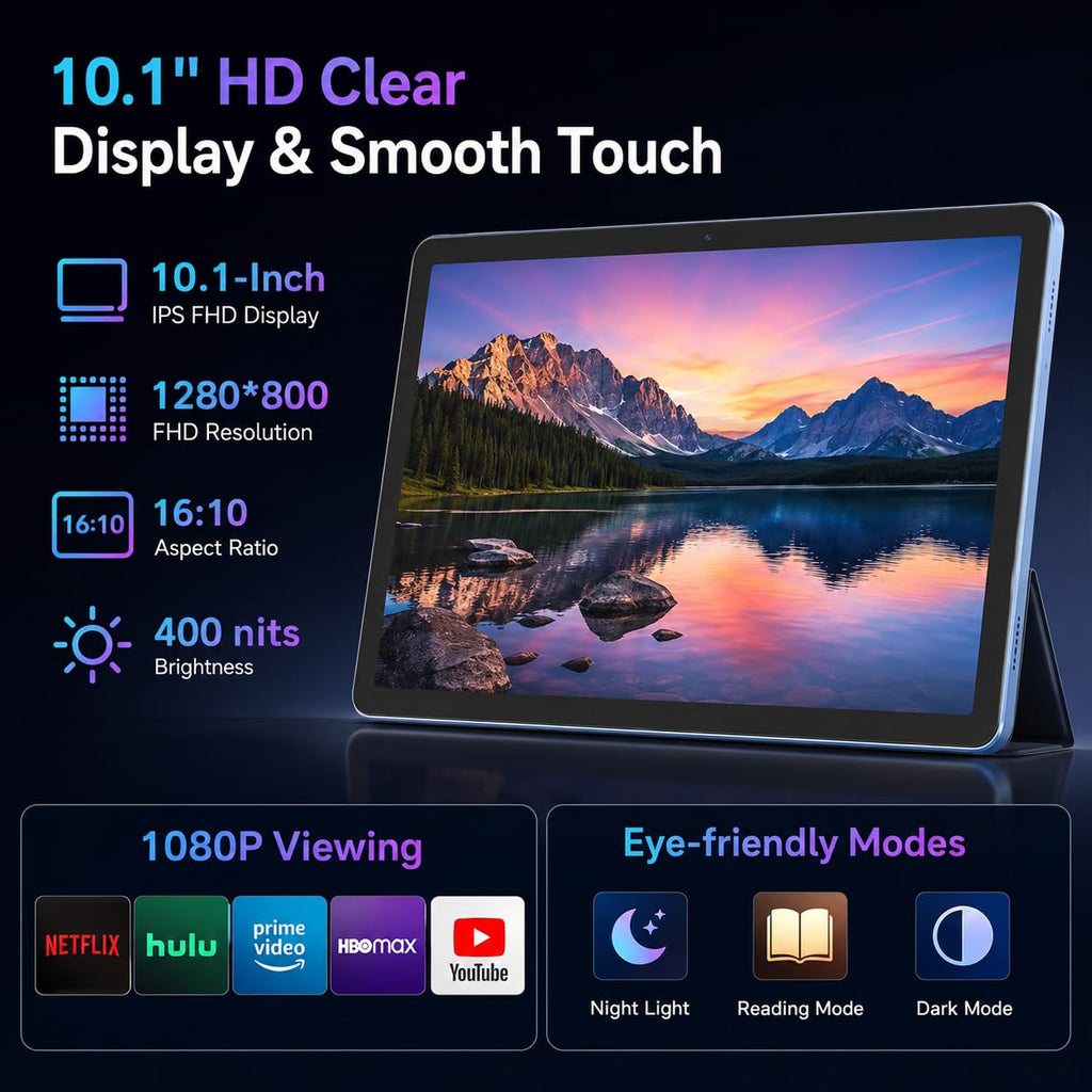 Black 10.1 inch Android 16 Tablet with Keyboard R962128