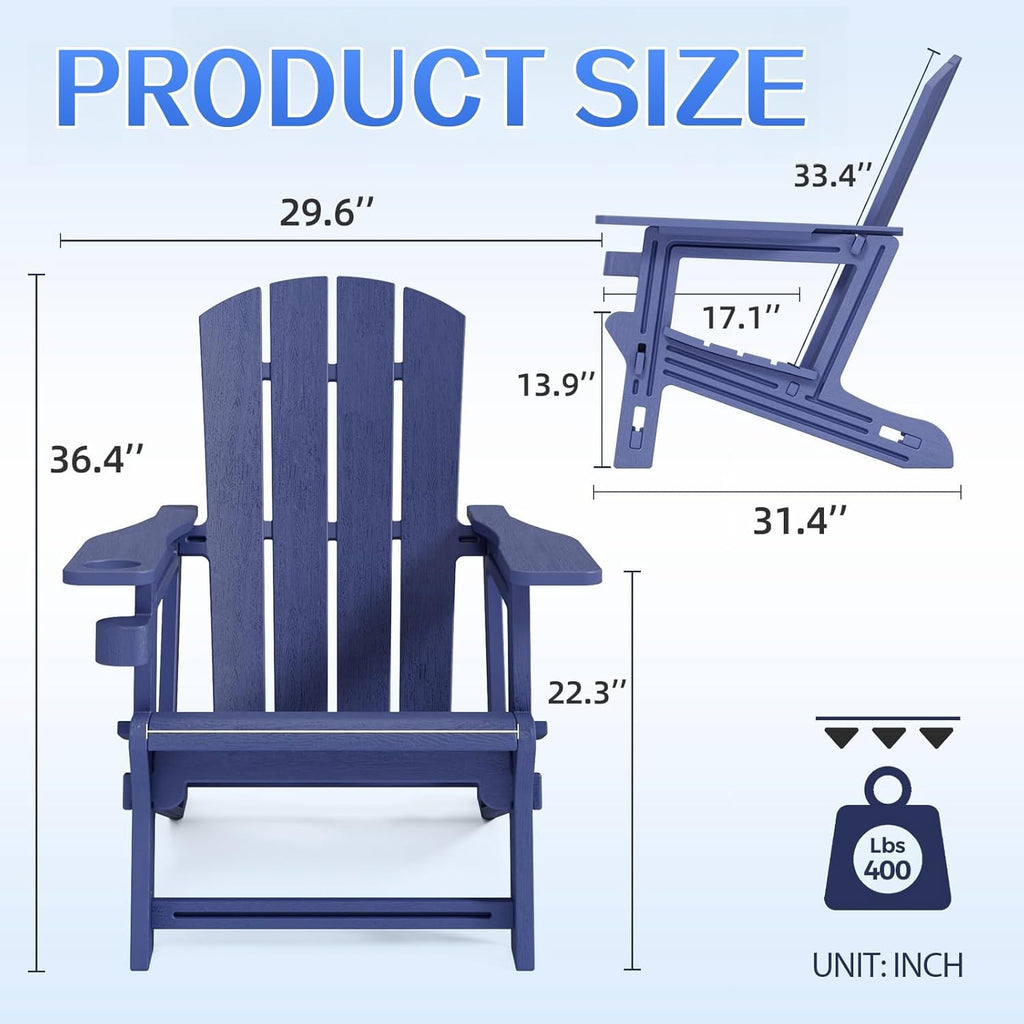 Navy Blue All Weather Plastic Adirondack Chair with Cup Holder Q583
