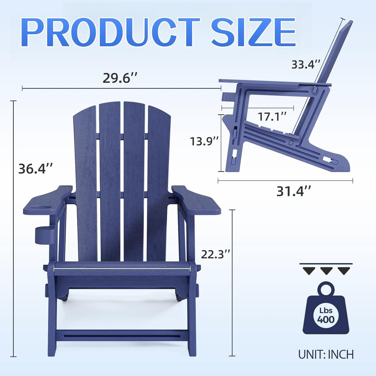 Navy Blue All Weather Plastic Adirondack Chair with Cup Holder Q583