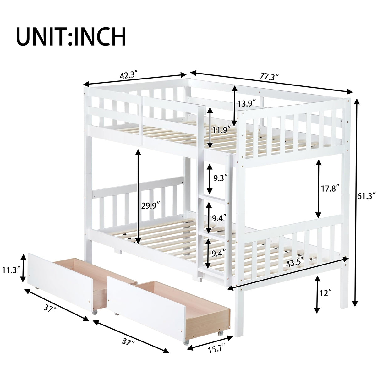 Twin Over Twin Bunk Bed with Storage J629