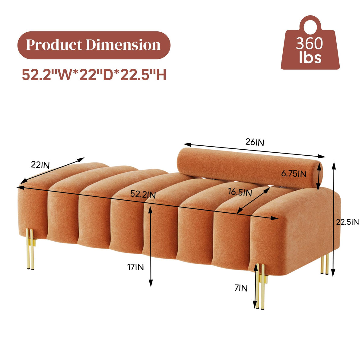 Orange Velvet Ottoman Bench A5385
