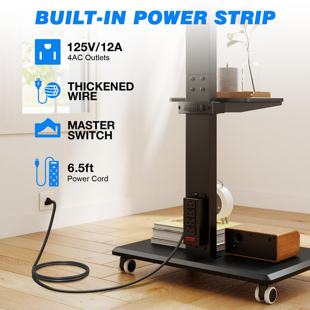 Black Mobile TV Stand 32-75 Inch with Power Outlet and Shelf J190