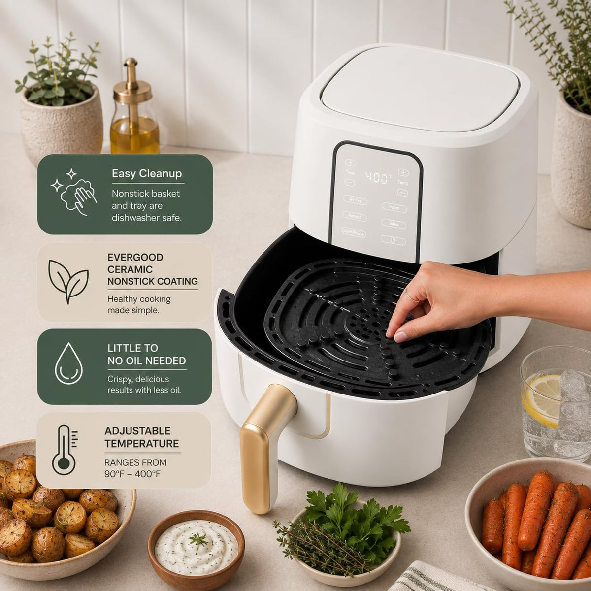6-Quart Digital Air Fryer, Non-Stick, Dishwasher Safe, 1750 Watt T724