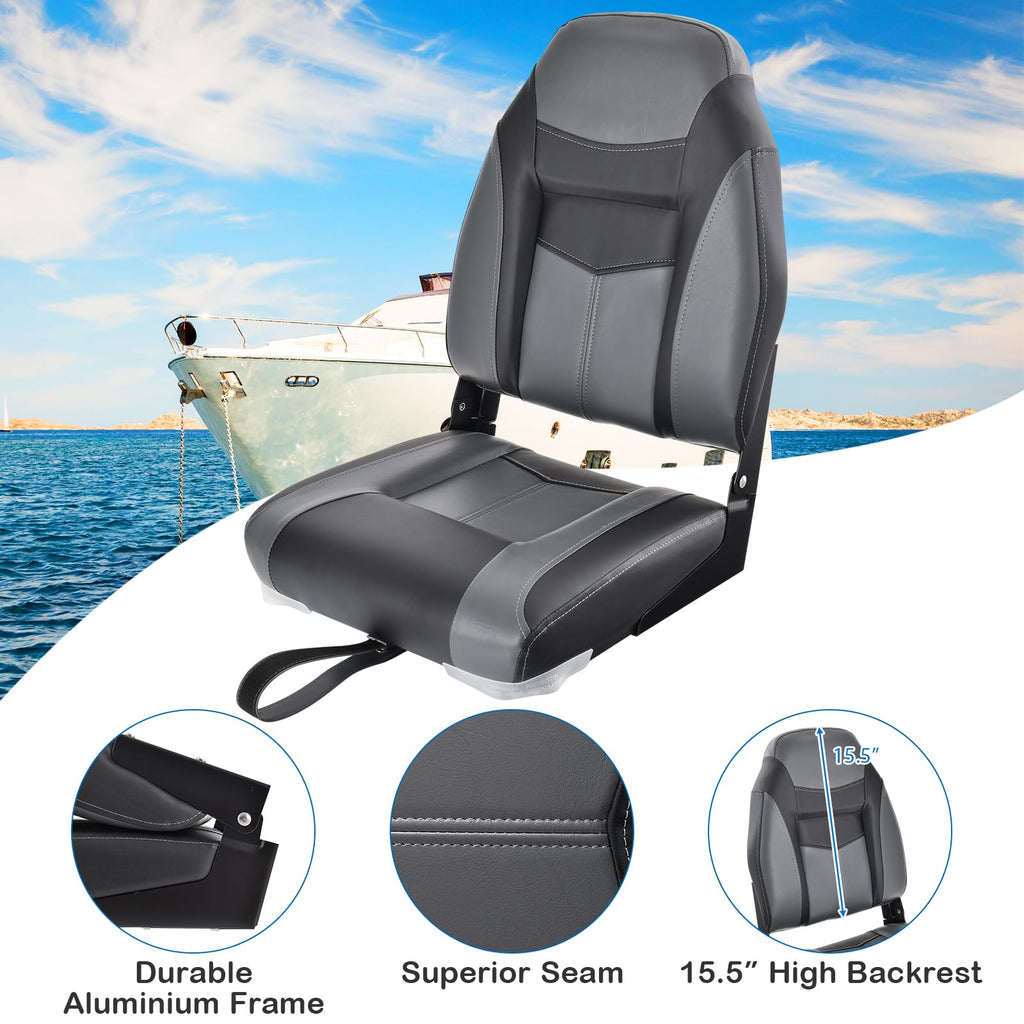 2 Pack Black Grey High Back Folding Boat Seats G737