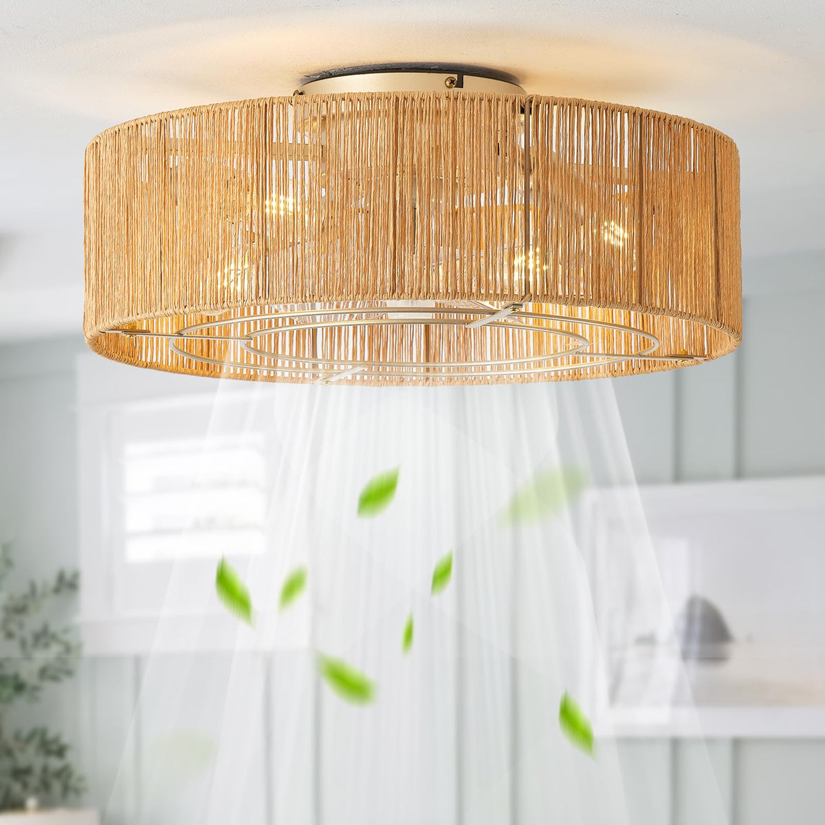 20" Rattan Ceiling Fan with Lights T135165