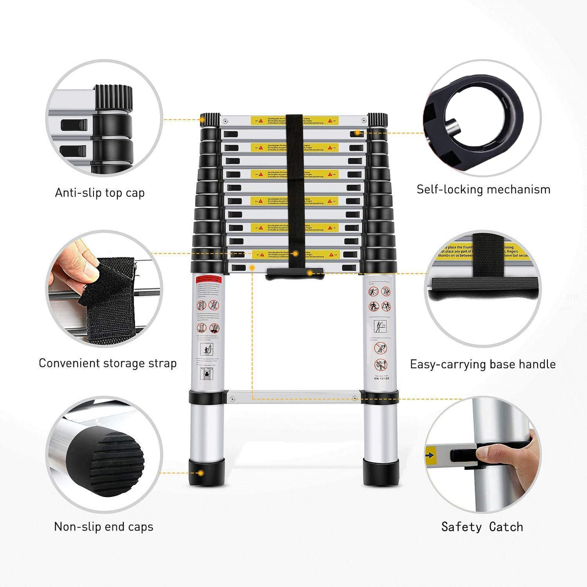 Aluminum Telescoping Extension Ladder 330LB Gray G544